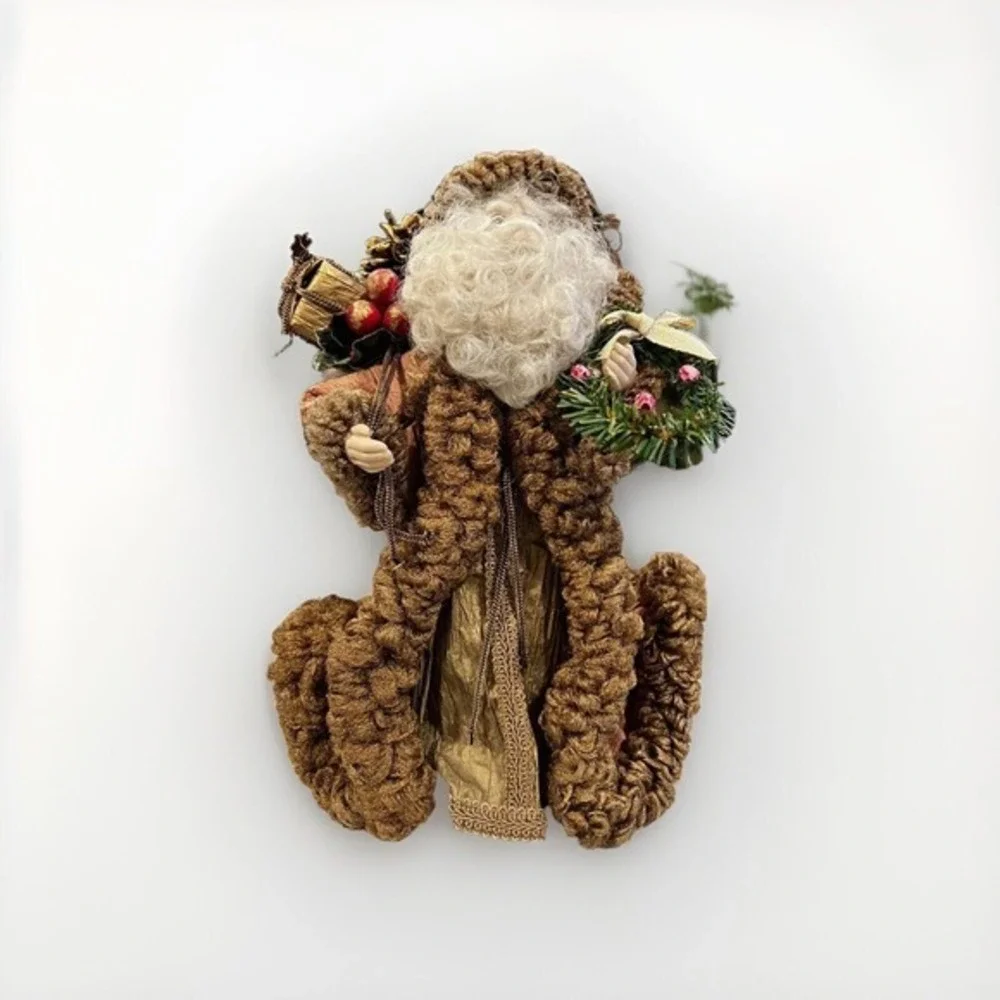 VINTAGE VICTORIAN SANTA FABRIC FATHER CHRISTMAS w/wreath &‎ Bag